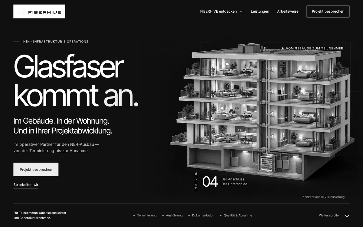 Website FIBERHIVE – Desktop-Vorschau