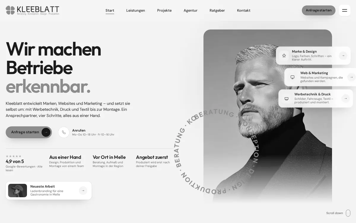 Website Kleeblatt Werbung – Desktop-Vorschau