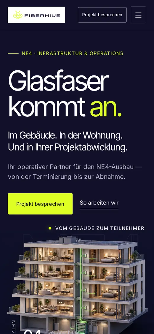FIBERHIVE: vollständige Mobilansicht