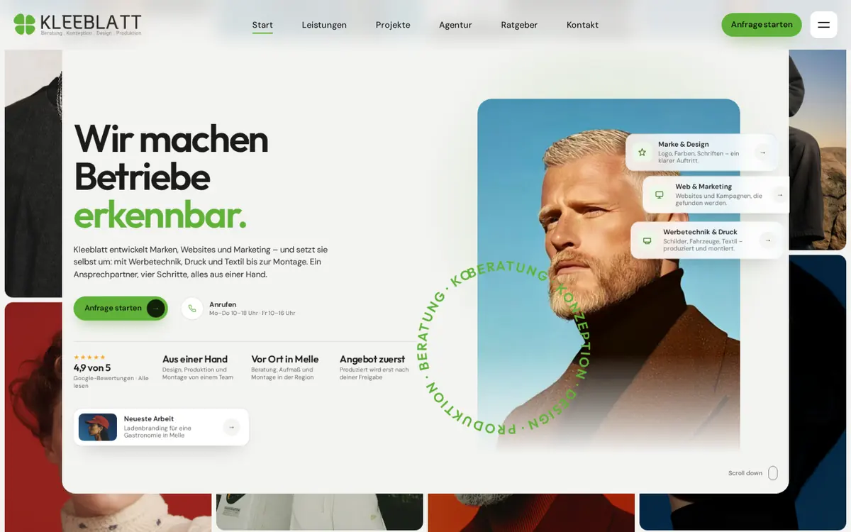 Kleeblatt Werbung: weitere Desktop-Ansicht der Website