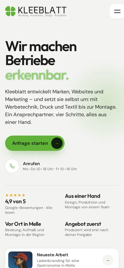 Kleeblatt Werbung: vollständige Mobilansicht