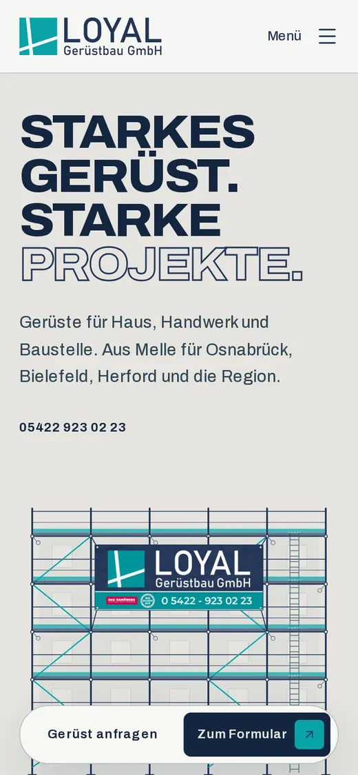 LOYAL Gerüstbau: vollständige Mobilansicht